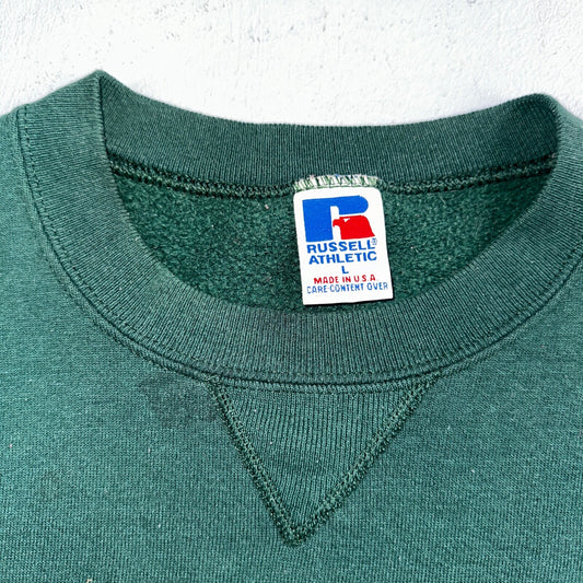 Russell Athletic USA L Sweatshirt 90s VTG Crewneck Green Basic Blank Essential