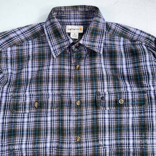 Carhartt Hubbard Plaid Flannel Button Down Work Shirt 100122 M Blue