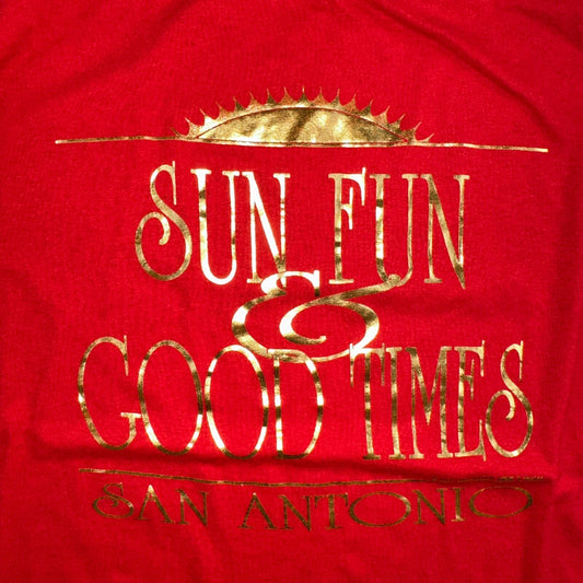 Sun Fun Good Times VTG T Shirt San Antonio Texas Single Stitch 80s Rare Hot Gold