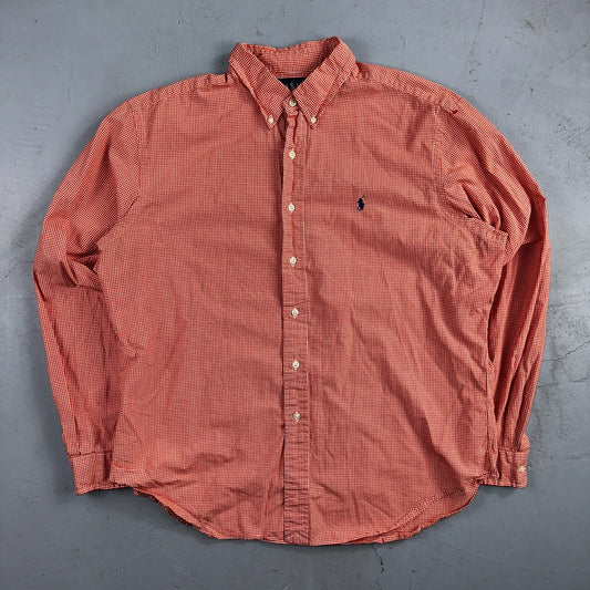 Ralph Lauren XL Red Gingham Button Down Shirt Classic Fit Long Sleeve VTG