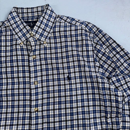 Ralph Lauren Button Up Shirt Men’s M Blue White Checker Plaid Long Sleeves