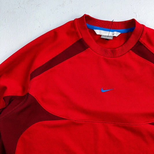 Nike Jersey Red Y2K Long Sleeve Center Swoosh VTG T Shirt Gym Sports Tonal 2000s