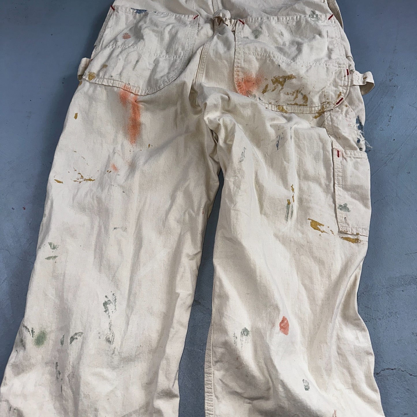 VTG Big Mac White Thrashed Overalls Carpenter Bibs Workwear Painter Paint Stain