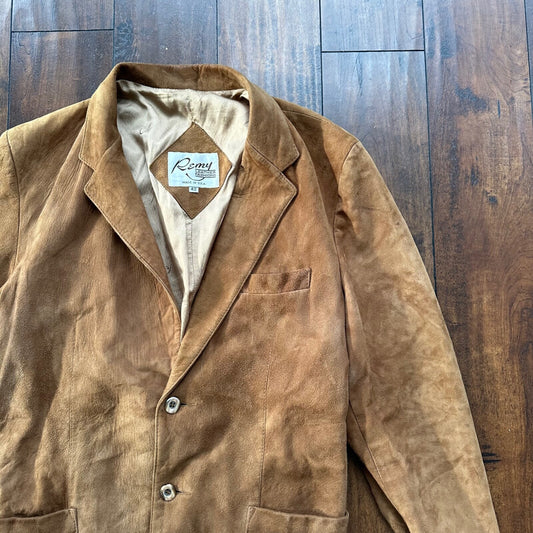 Remy Vintage Brown Suede Leather Jacket Blazer 42 80s 70s Winter Cool Rockabilly