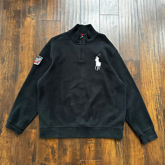 VTG Polo Ralph Lauren Pullover Men’s XL Black Big Pony Ski Patch Quarter Zip