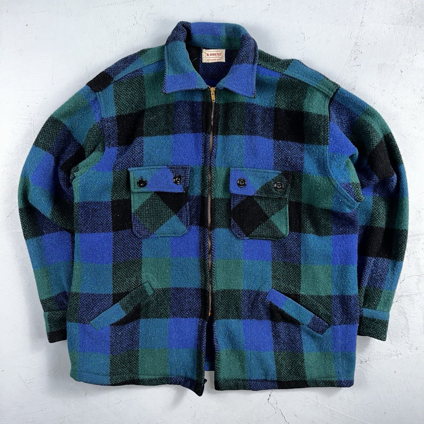 Brent Montgomery Ward Vintage 50s 60s Wool Mackinaw Plaid Full Zip Jacket L