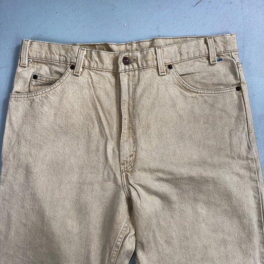 Levis 550 Vintage 90s USA Orange Tab Relaxed Tapered Leg Beige Tan Jeans 38x30