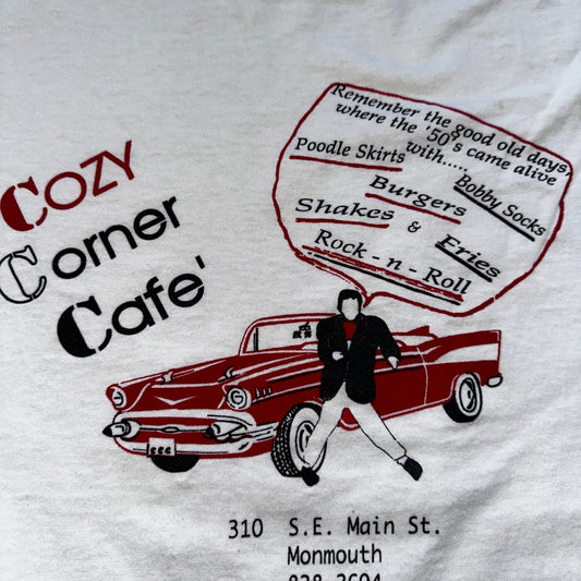 Cozy Corner Cafe Vintage T Shirt Single Stitch Elvis Rock N Roll Burgers Food