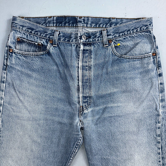 Levis 501 Vintage 90s USA XX Straight Leg Jeans Blue Light Wash 40x32 Act 35x29