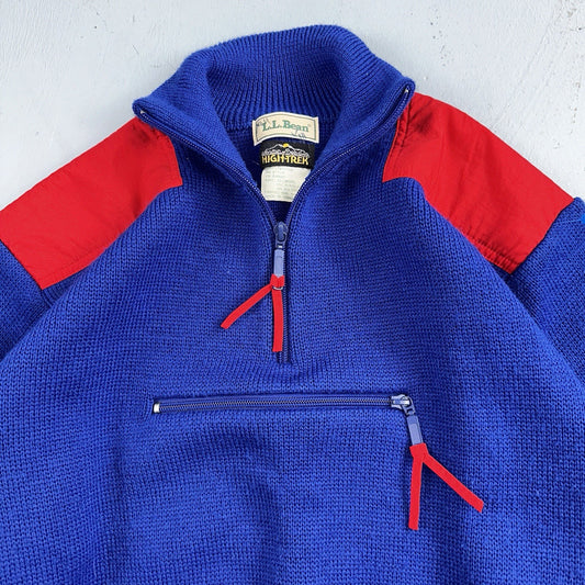 LL Bean VTG Sweater Mens Size M Red Blue Wool Blend High Trek Colorblock 80s