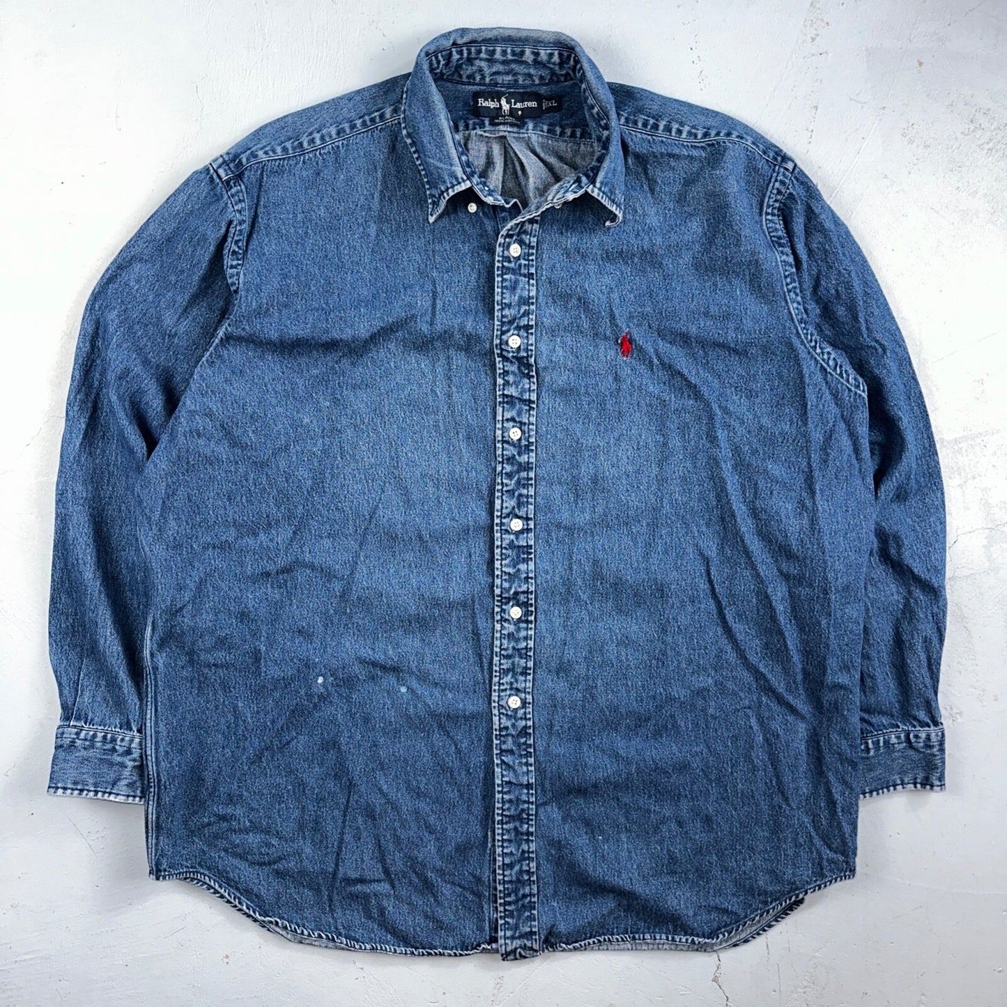 Polo Ralph Lauren Denim Blaire Button Front Oxford Shirt XL Vintage 90s