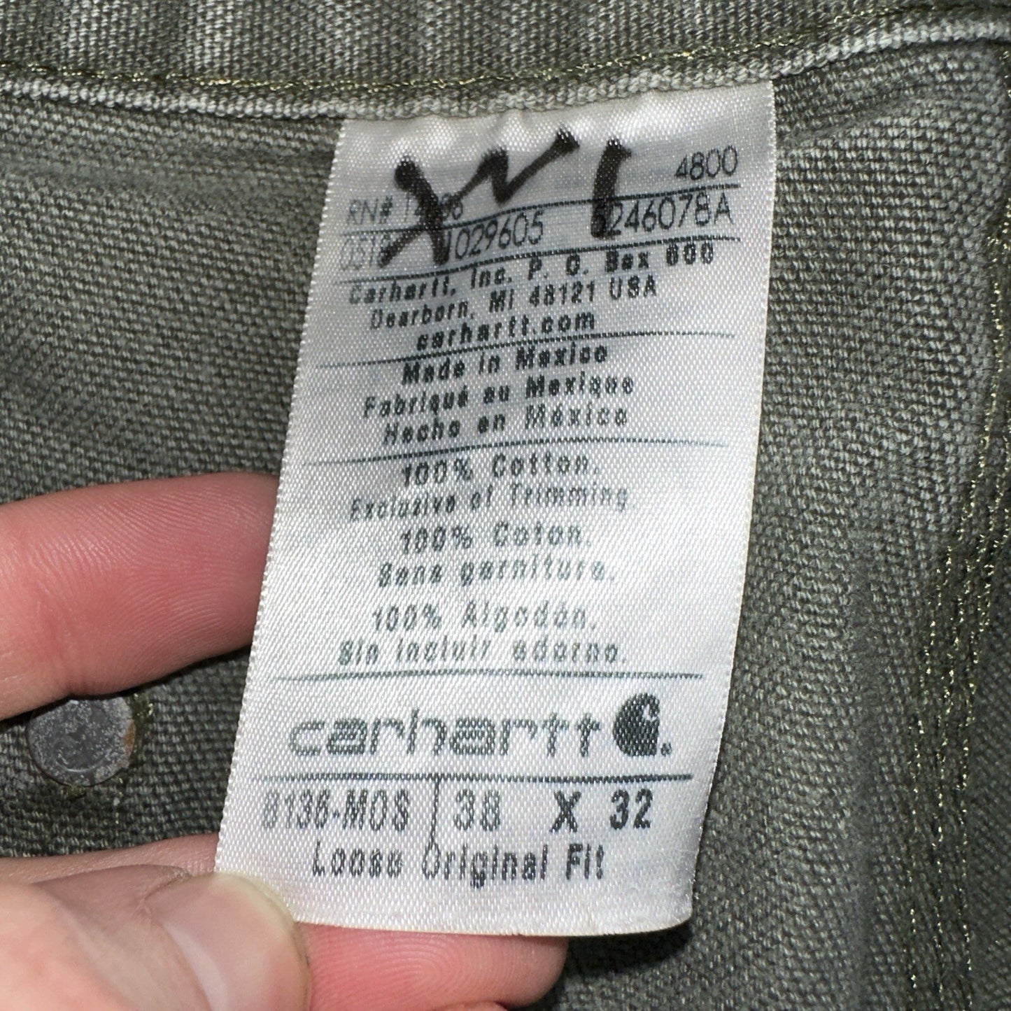 Carhartt VTG Double Knee Carpenter Pants Mexico B01 B136 MOS Green Act 38x32