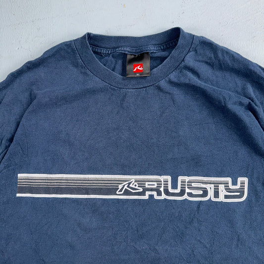 Rusty Surf Shirt 90s Y2K Skate Grunge Navy Blue Hibiscus Vintage Hawaii Sz XL