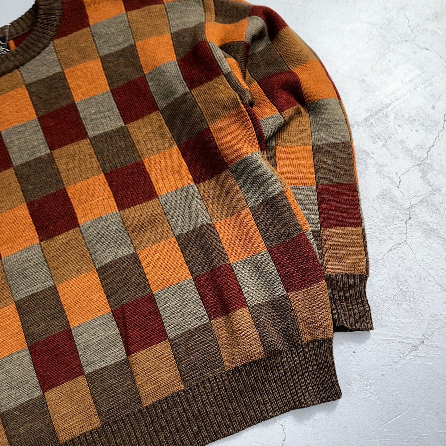 Jos A Bank VTG Mens L Pure Merino Wool Sweater Italy Checkboard 80s Patchwork