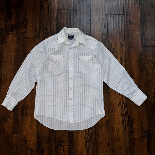 VTG Wrangler Shirt 16-34 Button USA PEARL SNAP Cowboy Cut X-Long Tail Stripe