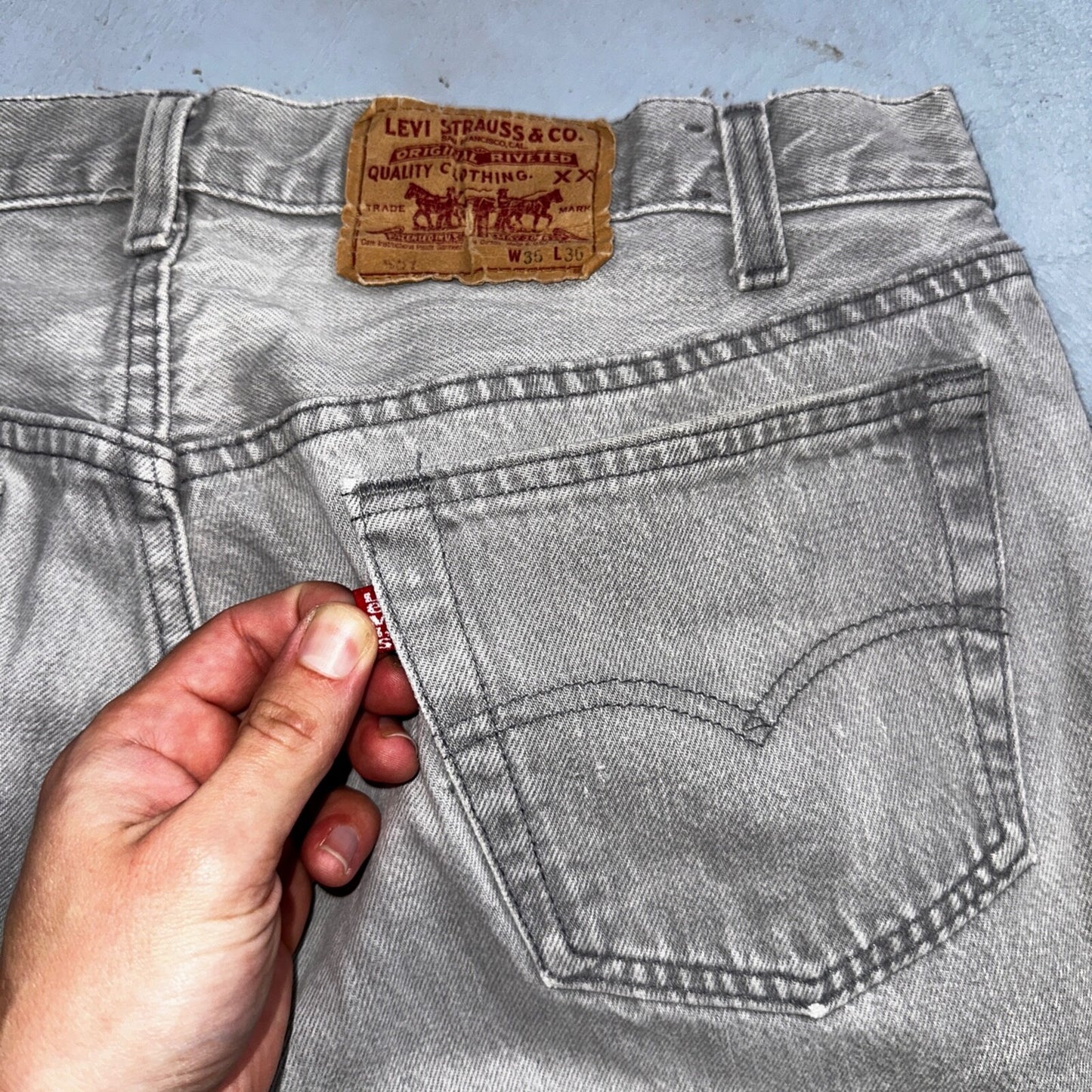 Levis 501 Vintage 90s USA XX Straight Leg Jeans 35x36 Gray Light Wash Act 34x34