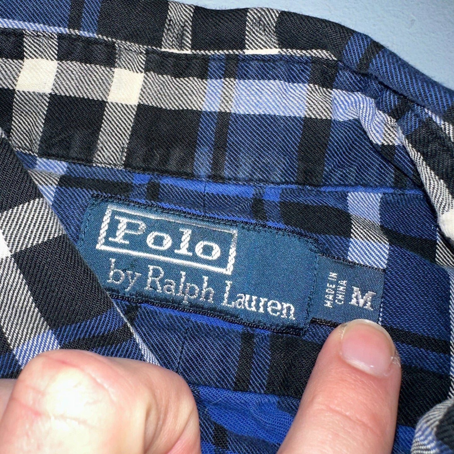 Polo Ralph Lauren VTG Oxford Shirt Plaid Stripe Button Down Up 90s Mens M Blue