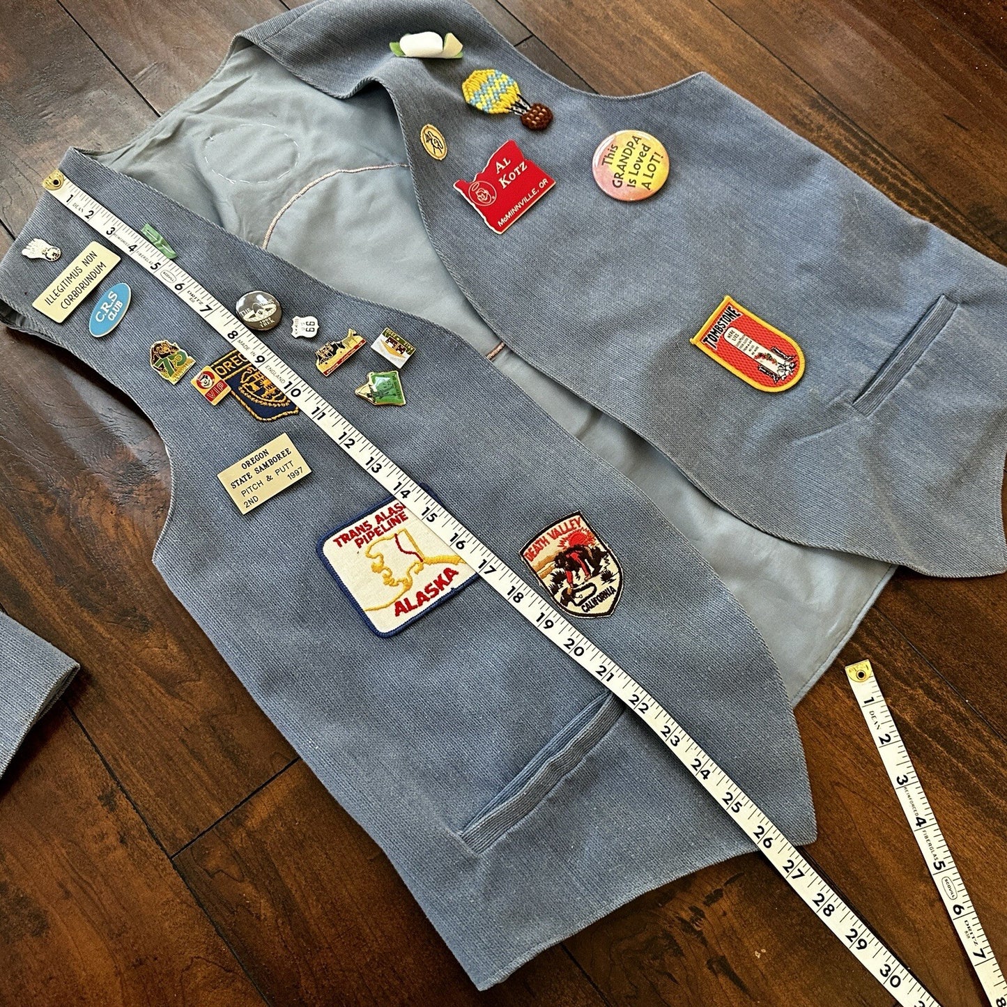 Vintage Rockabilly Patchwork Vest Lot Pins 2 Patches Rare Oregon McMinnville PDX