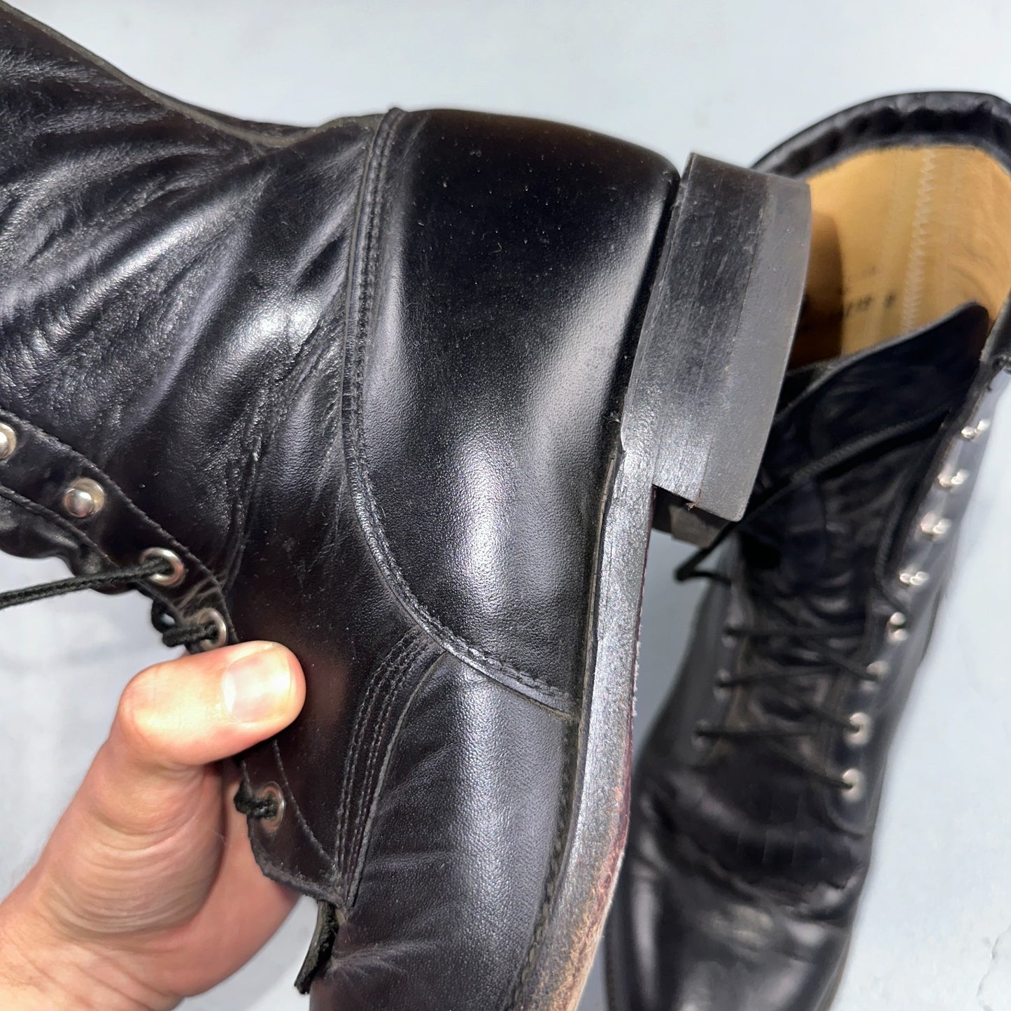 Vintage Justin Black Leather Roper Boots USA 9D Lace-Up Western Logger 506