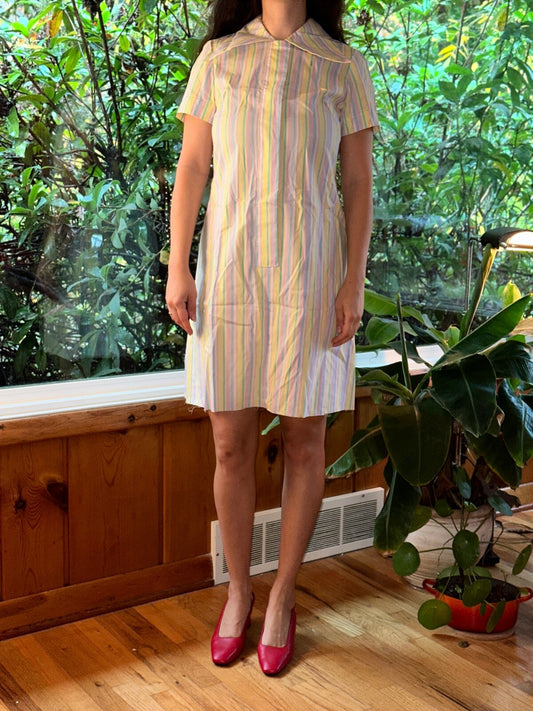 VTG 1970s Shirt Dress Grandmacore Cottagecore Casual Rockabilly Striped Cute