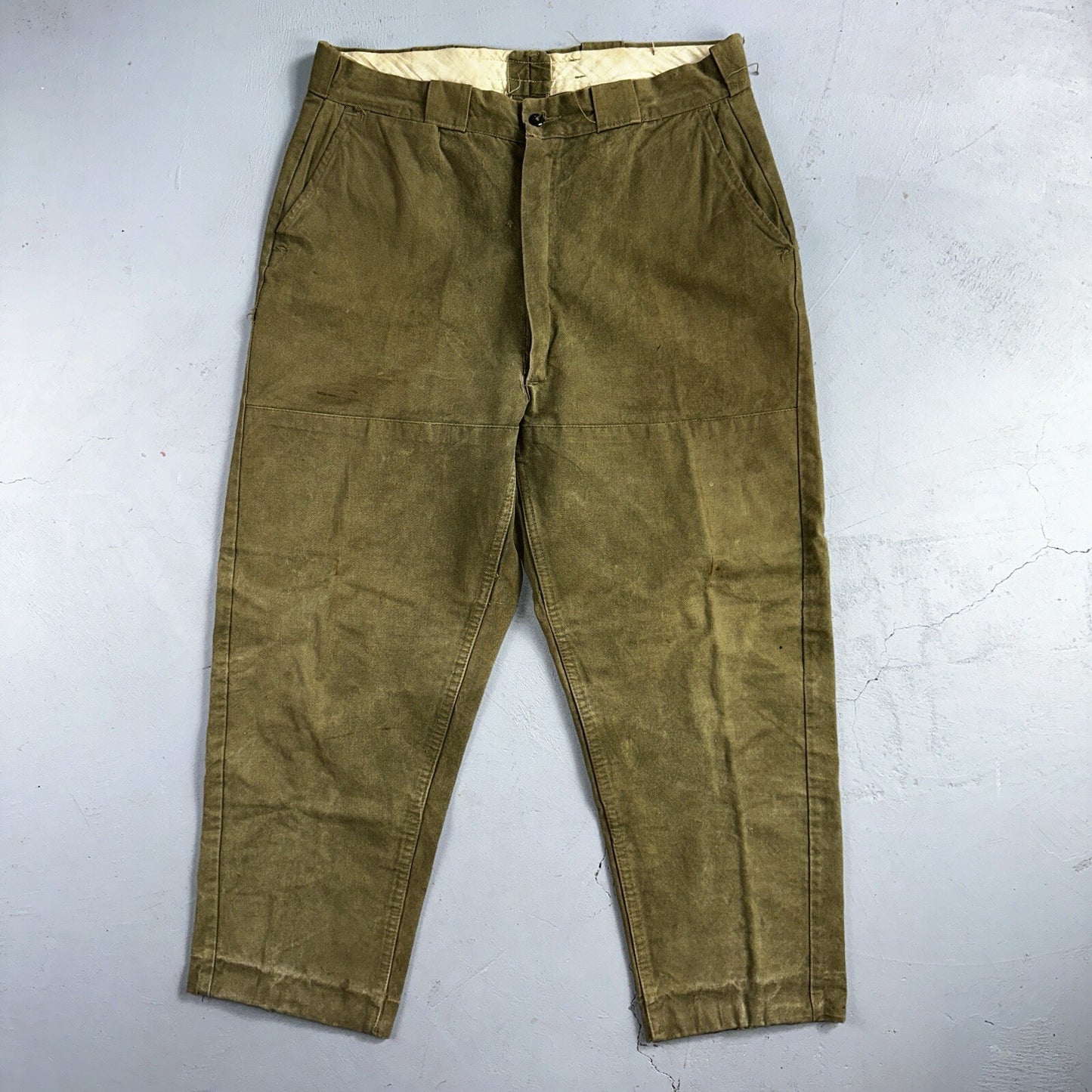 Vintage 50s 60s Duck Canvas Hunting Pants Zip Size 33x26 Rockabilly Double Knee