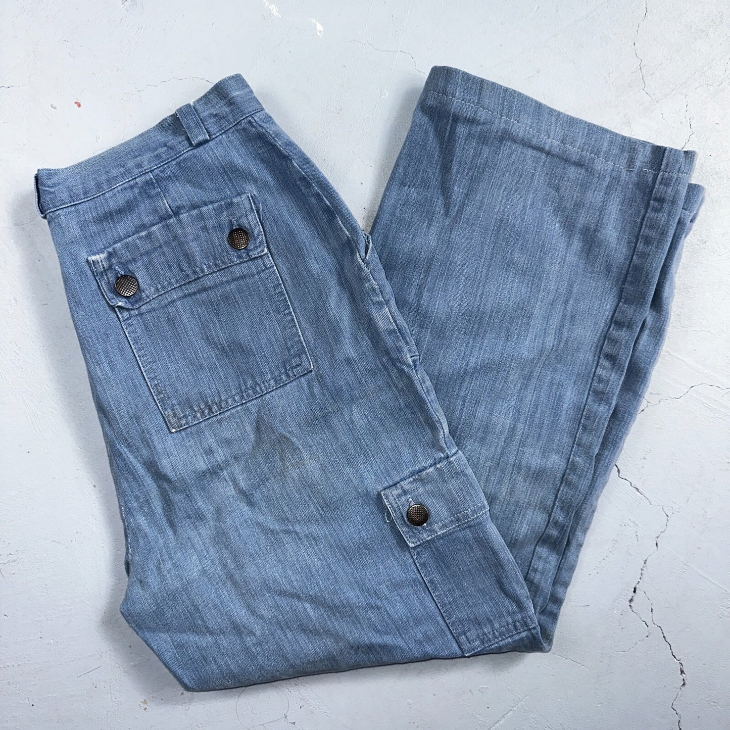 VTG 70s Jeans Canvas High Waist Sears Military Style P44 29x25 Capri HBT Rare