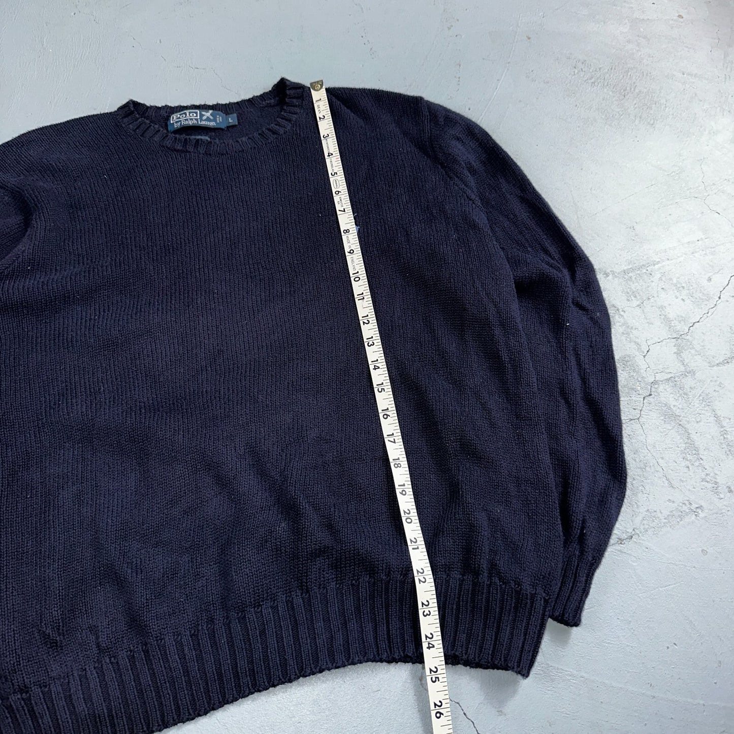 Polo Ralph Lauren Knit Crew Neck Sweater Blue Long Sleeve VTG 90s Cotton Size L