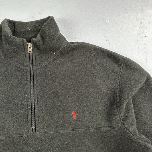 Polo Ralph Lauren Vintage 90s M Black 1/4 Zip Large Fleece Pullover Made in USA