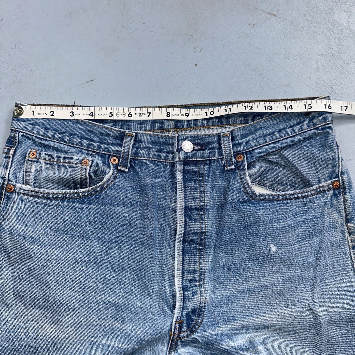 Levis 501 Vintage 90s USA XX Straight Leg Jeans 35x36 Blue Light Wash Act 32x32