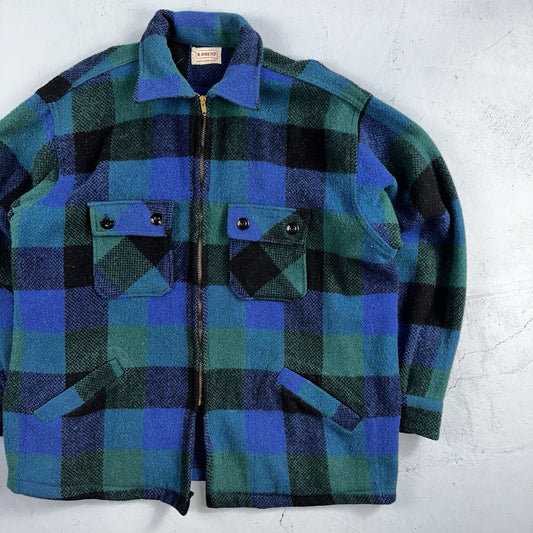 Brent Montgomery Ward Vintage 50s 60s Wool Mackinaw Plaid Full Zip Jacket L