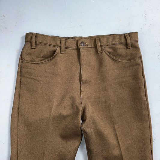Levis 70s USA 517 36x30 Bootcut Pants Brown Polyester Slacks Vintage 35x30
