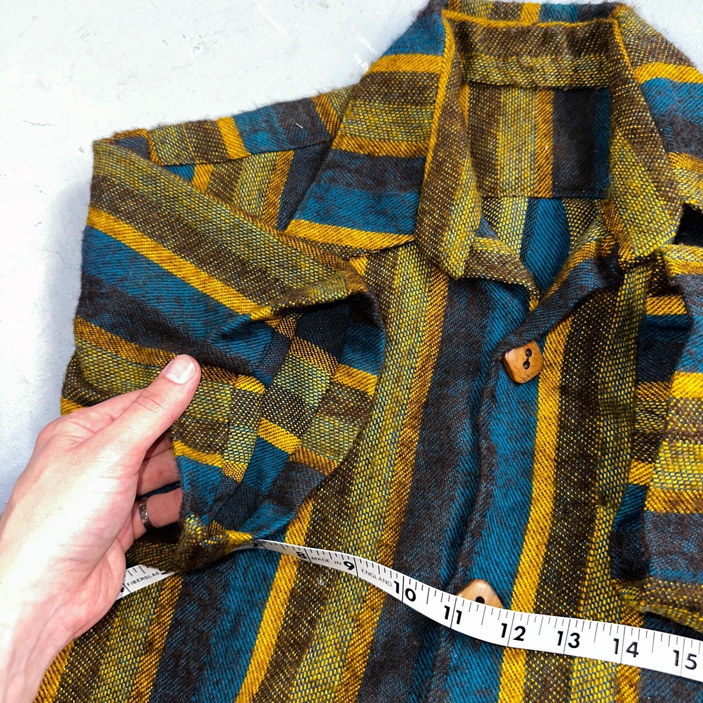 1960s Wool Short Sleeve Striped Wood Button Down Shirt 60s 70s Rockabilly