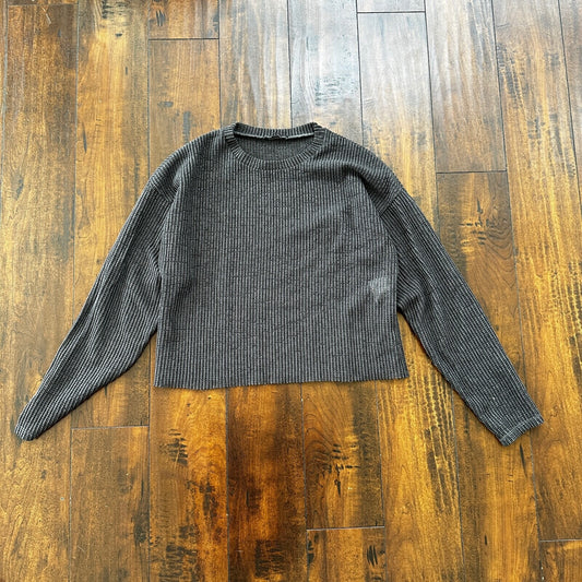 Zara Knit Chainmill Womens Sweater Shirt Size L Black/Grey Cute Top Crop