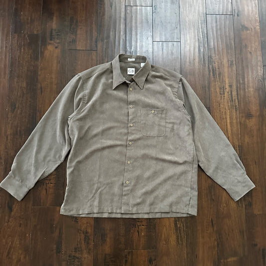 Vtg Geoffrey Beene Mens Micro Suede Long Sleeve Button Up grey/olive Sz L