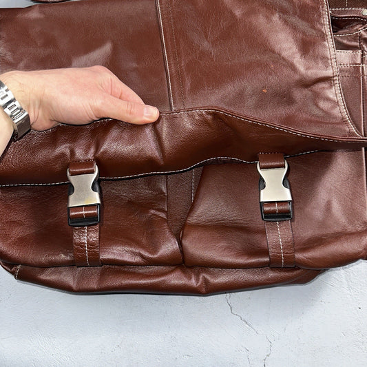 Rich Brown Leather Messenger Satchel Computer Laptop Cross Body Bag