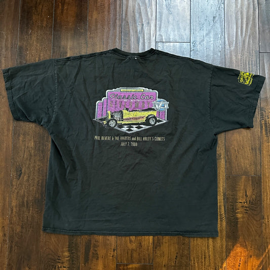Y2K 2000 VTG T Shirt Classic Cars Driving Old Nascar Antique Black Faded 2XL
