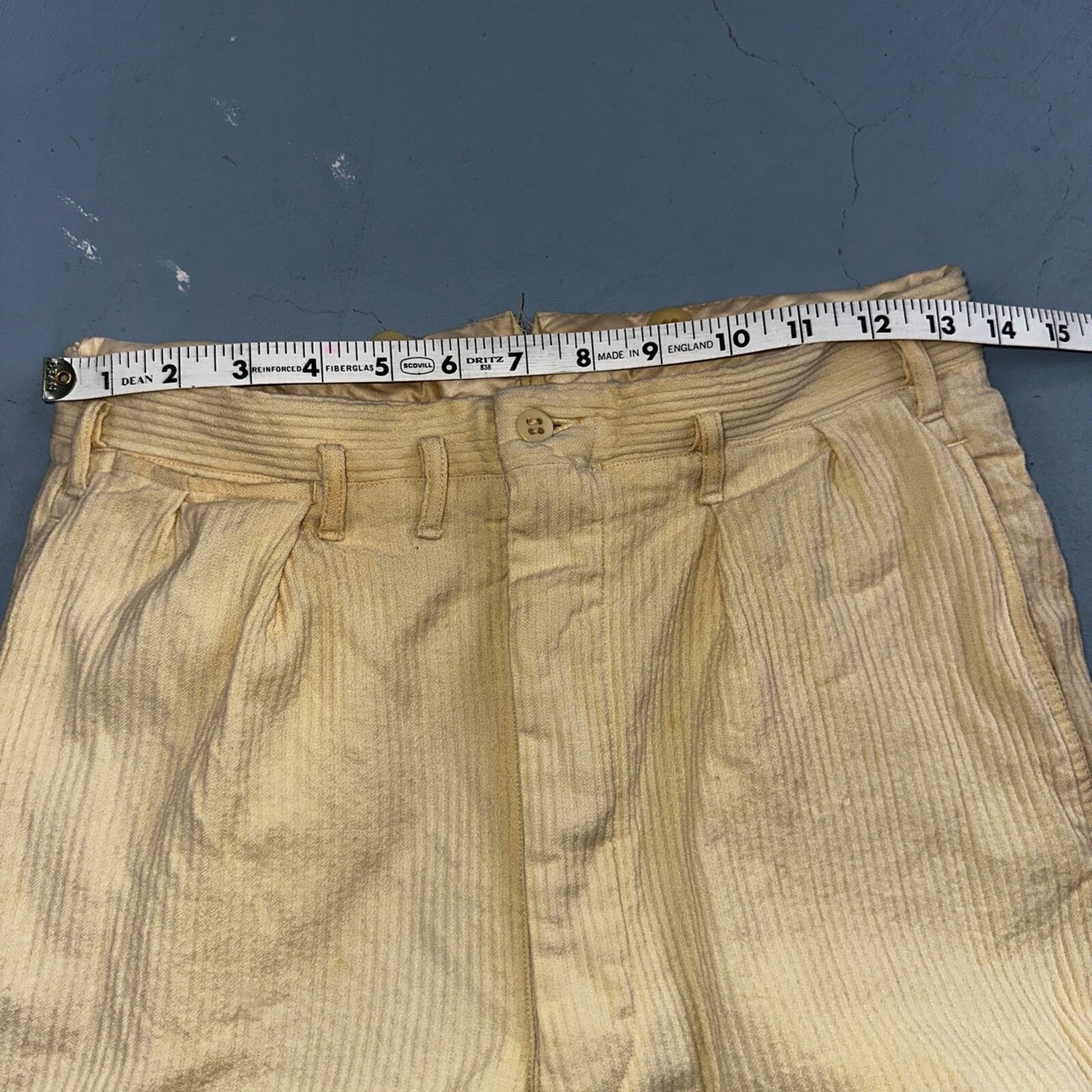 1930s 1940s Pants Mens 27 Yellow Corduroy Chino Straight Pockets Palm Beach Suit