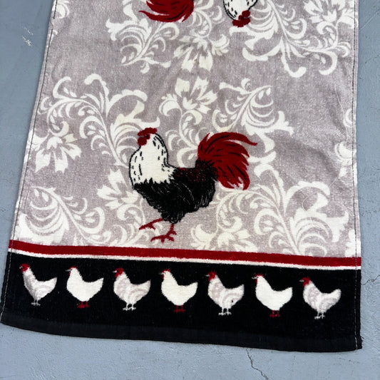Kitchen Dish Towel Woven Design Rooster, Red Cotton Cute Chickens