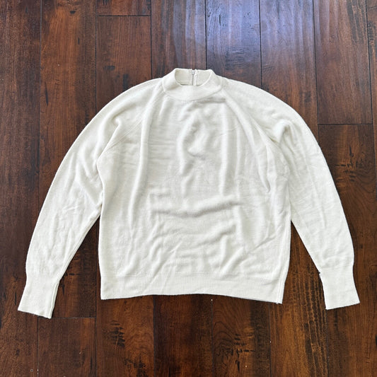 Vintage USA Rockabilly Womens White Sweater Zip 60s 70s Top Basic Sanforized