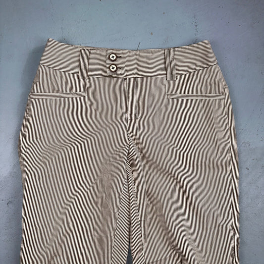 GRACE Brown & White Striped Casual Pants Cropped Size 4 Y2K VTG Cotton Nylon