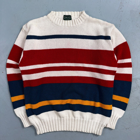 Izod VTG Sweater Mens L Striped Nautical Fisherman Yacht Club 80s 90s Geometric