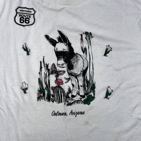 Oatman Arizona Route 66 VTG T Shirt Burro Cactus Flowers Route Cute Donkey Horse