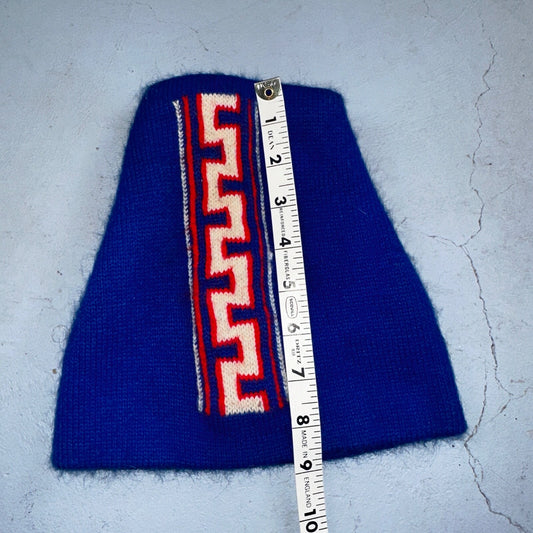 Vintage Geometric Ski Winter Gear Knit Beanie Hat Red & Blue USA 80s S Look
