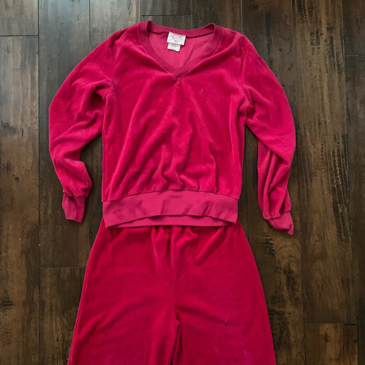 Vintage 80s Women's Pink Red Poly Jumpsuit Jumper 2pc Medium Juicy