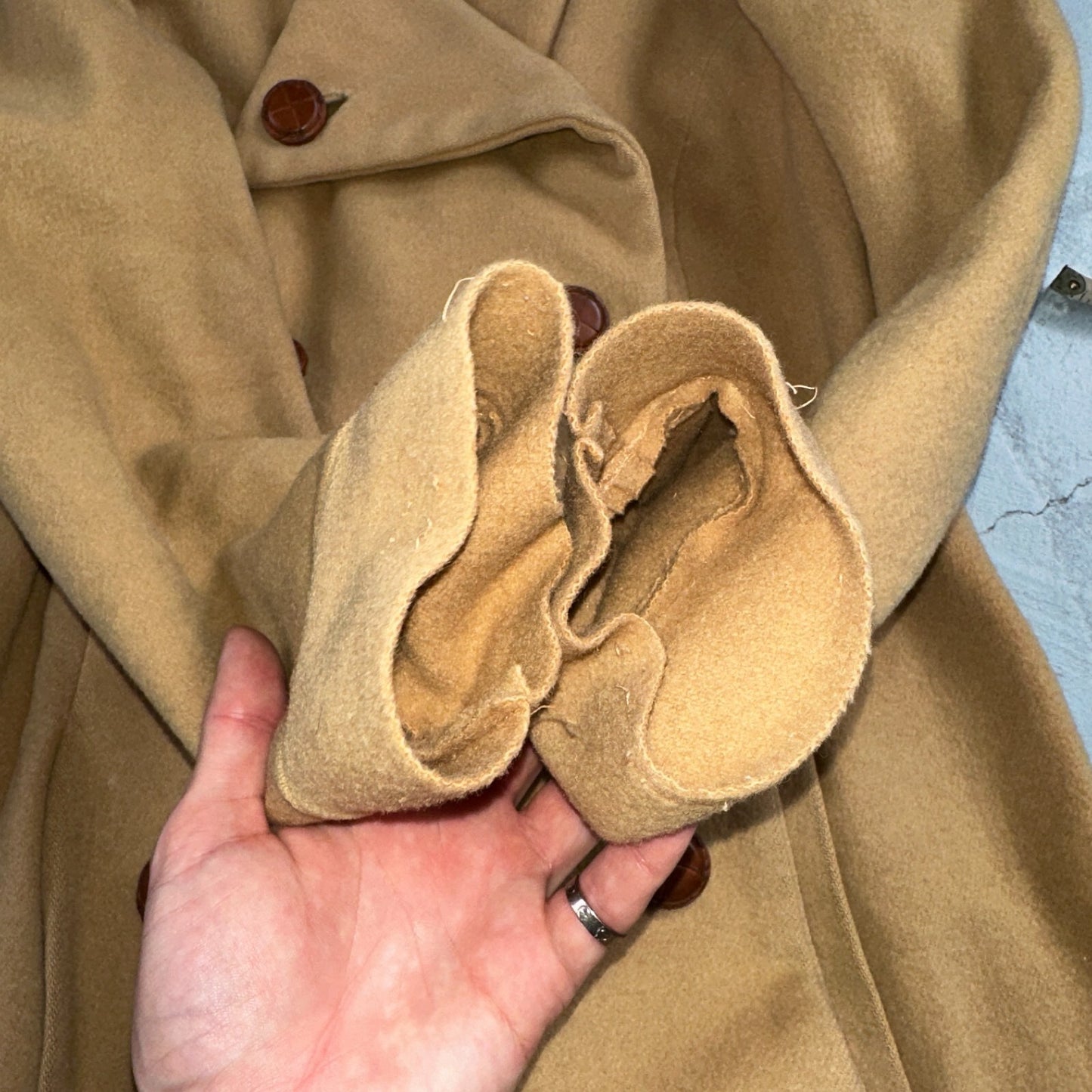 1950s Vintage Taupe Brown Wool Swing Coat Boho Warm Winter Rockabilly Belted 50s