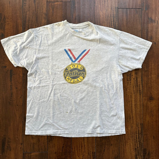 Father Best Dad Gold Medal Vintage T Shirt Funny Adult Love Parents Daddy Beefy