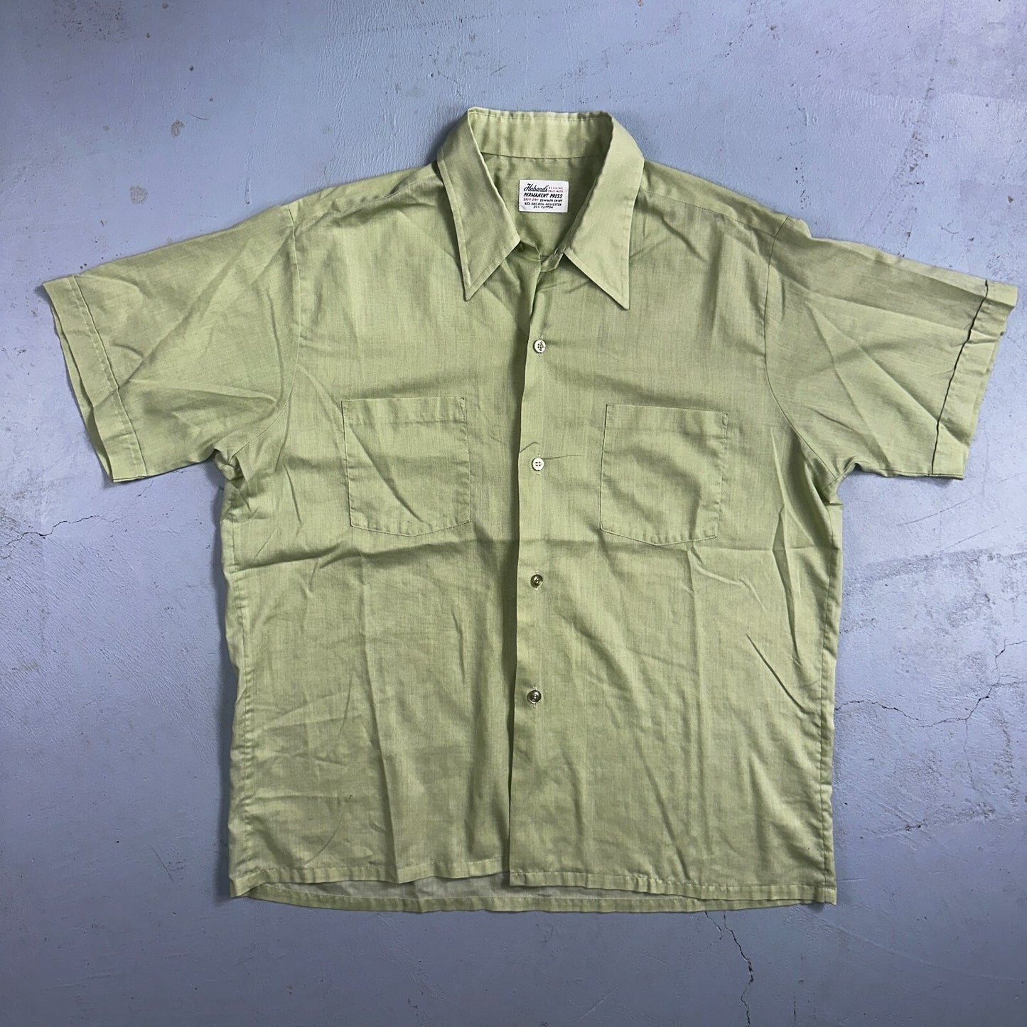 1960s Habands Green Short Sleeve Button Down Shirt Rockabilly Drip Dry Summer