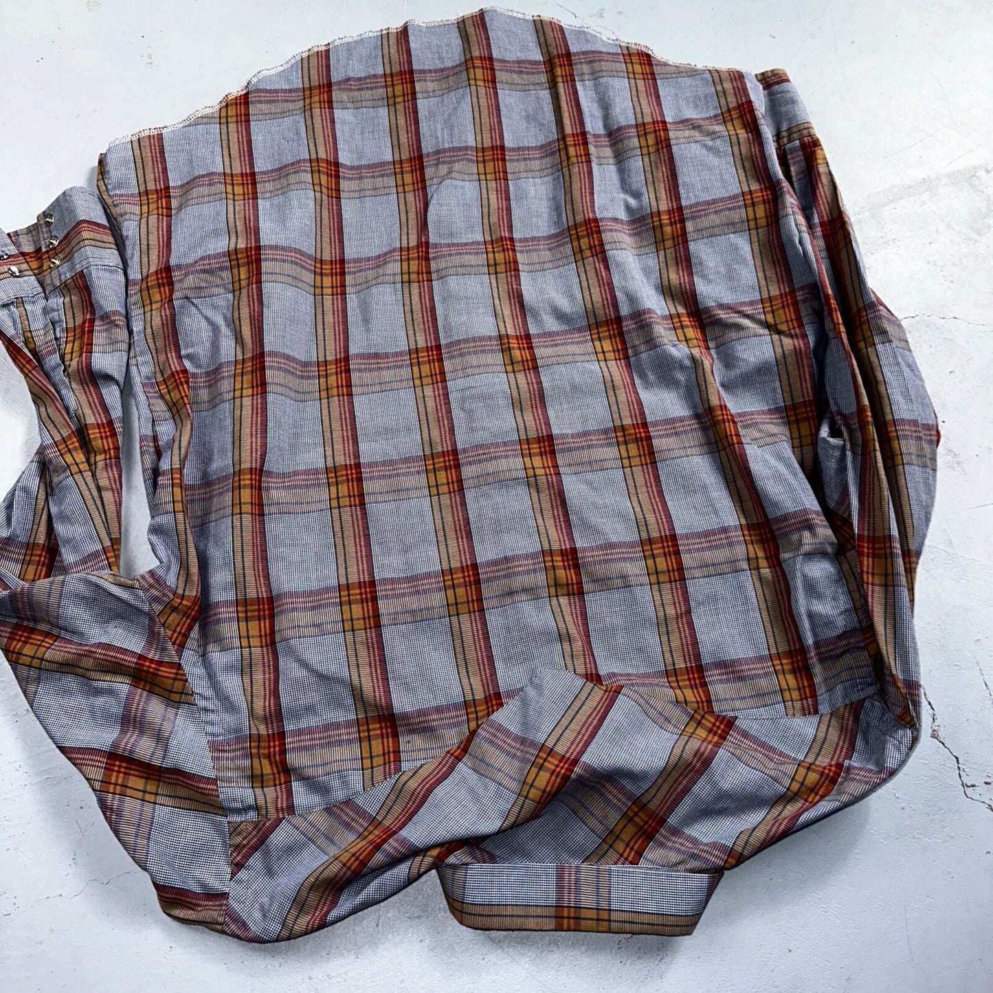 Wrangler VTG Shirt Mens 17.5x35 Plaid Cowboy Cut Pearl Snap Long Tail Rodeo