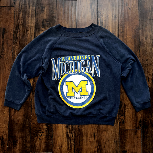 Michgian Wolverines Vintage Sweatshirt Shirt Crewneck Jumper Navy College 80s 70