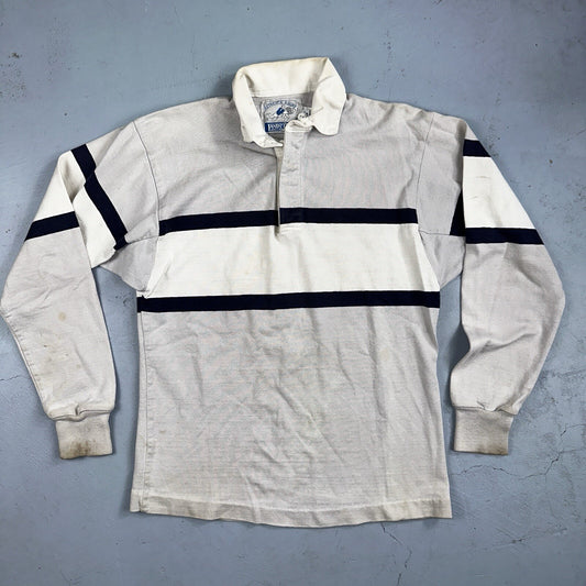 Vintage 90s Lands End Authentic Rugby Collard Striped Shirt Polo Men’s M USED